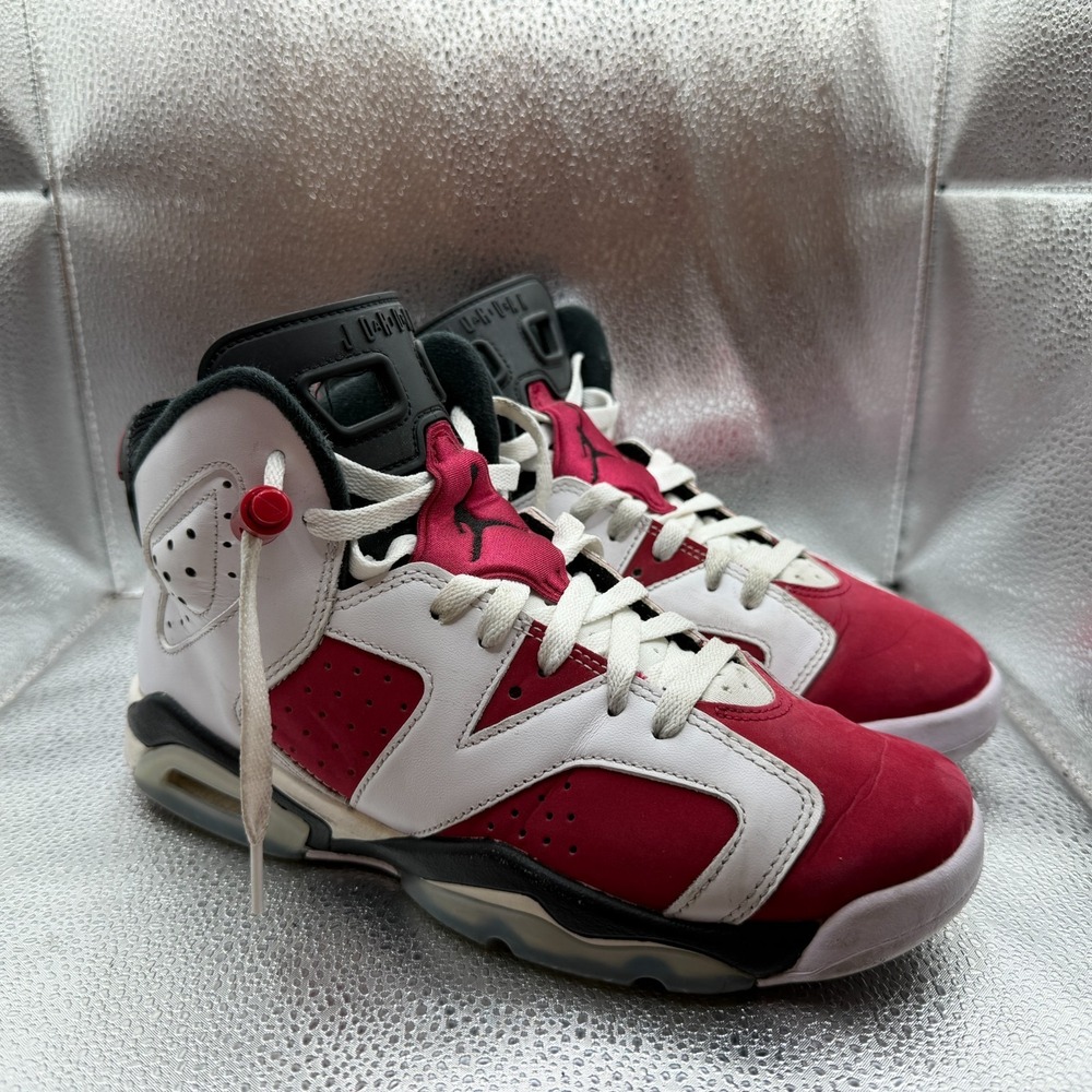 Size 7Y Nike Air Jordan 6 Retro White/Black-Carmine Boys Mid Sneakers 384665-106